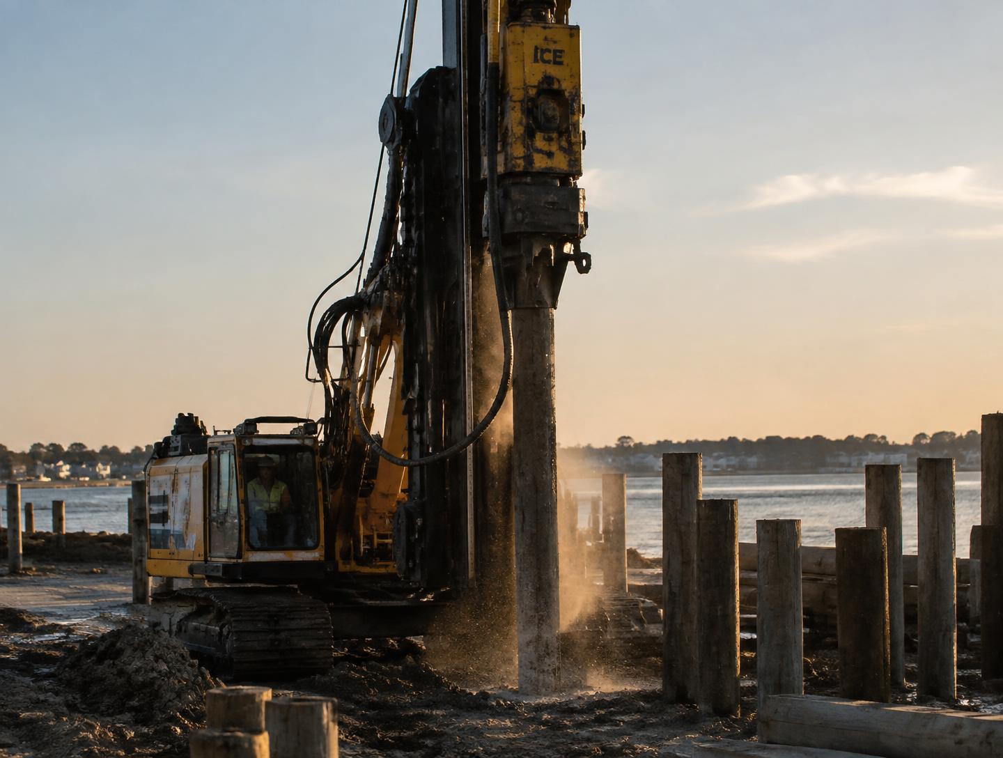 Pile Driving — heavy construction work by Soundside Crane